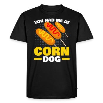Corn Dog Lover Hot Dog Corndog Saucisse Hotdog - T-shirt Premium bio Homme - noir - Devant - Nico (187cm)
