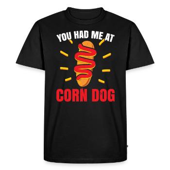 Corn Dog Lover Hot Dog Corndog Saucisse Hotdog - T-shirt Premium bio Homme - noir - Devant - Nico (187cm)