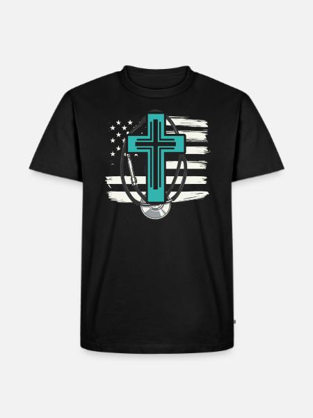 Christian Nurse RN USA Flag Nursing Christianity - Men's Premium Organic T-Shirt - black