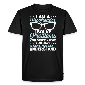 Relecture Travail d’orthographe Grammaire Relecteur - T-shirt Premium bio Homme - noir - Devant - Nico (187cm)