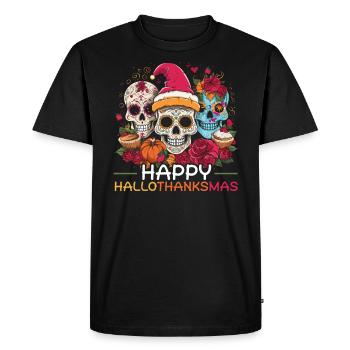 Hallothanksmas Halloween Thanksgiving Christmas - Men's Premium Organic T-Shirt - black - Front - Nico (187cm)