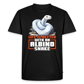 Boule Albino Phyton Serpent venimeux Serpent albinos - T-shirt Premium bio Homme - noir - Devant - Nico (187cm)
