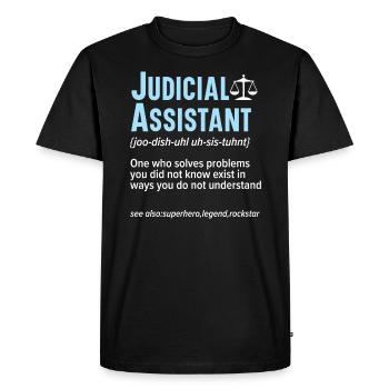 Assistant(e) judiciaire(ve) Droit Droit Juge de salle d’audience - T-shirt Premium bio Homme - noir - Devant - Nico (187cm)