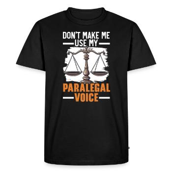 Assistant(e) judiciaire(ve) Droit Droit Juge de salle d’audience - T-shirt Premium bio Homme - noir - Devant - Nico (187cm)