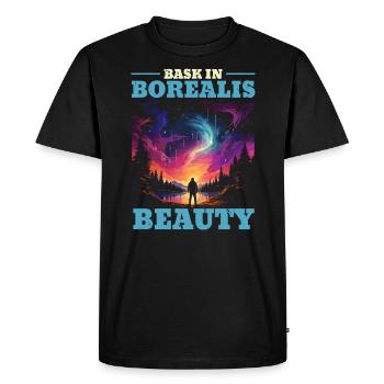 Aurore boréale ciel étoilé Nature lumière affichage - T-shirt Premium bio Homme - noir - Devant - Nico (187cm)
