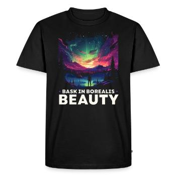 Aurore boréale ciel étoilé Nature lumière affichage - T-shirt Premium bio Homme - noir - Devant - Nico (187cm)