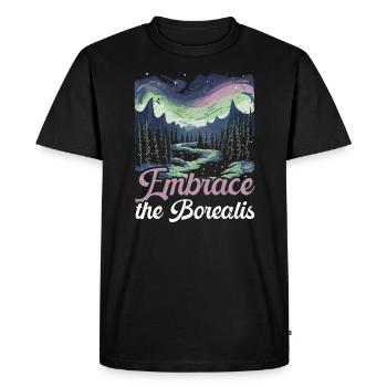 Aurore boréale ciel étoilé Nature lumière affichage - T-shirt Premium bio Homme - noir - Devant - Nico (187cm)
