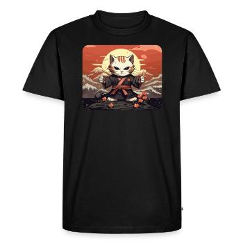 Japanese Samurai Cat Japan Aesthetic Cat Lover - Men's Premium Organic T-Shirt - black - Front - Nico (187cm)