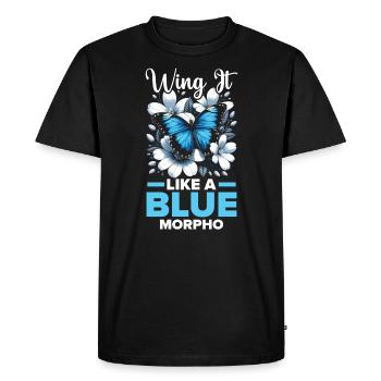 Papillon amoureux insecte insecte bleu Morpho papillon - T-shirt Premium bio Homme - noir - Devant - Nico (187cm)