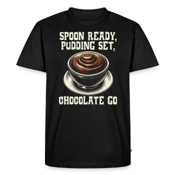 Pudding au chocolat Dessert sucré Gourmand Foodie - T-shirt Premium bio Homme - noir - Devant - Nico (187cm)