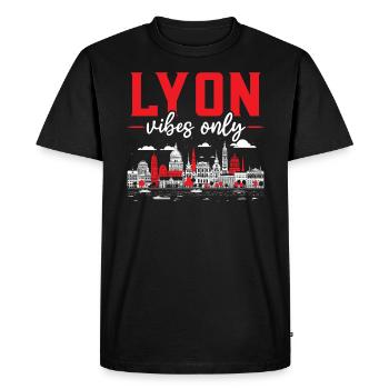 Lyon France Voyage Vacances Touriste J’aime Lyon - T-shirt Premium bio Homme - noir - Devant - Nico (187cm)