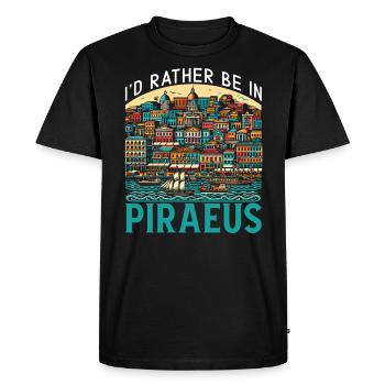 Piraeus Greece Travel Vacation Europe Greek Flag - Men's Premium Organic T-Shirt - black - Front - Nico (187cm)