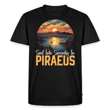 Piraeus Greece Travel Vacation Europe Greek Flag - Men's Premium Organic T-Shirt - black - Front - Nico (187cm)