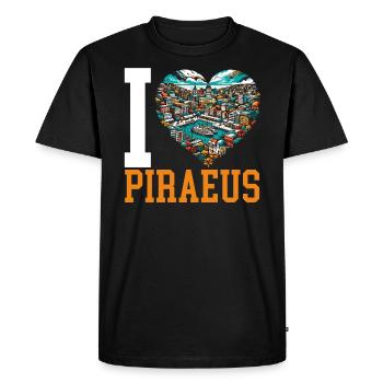 Piraeus Greece Travel Vacation Europe Greek Flag - Men's Premium Organic T-Shirt - black - Front - Nico (187cm)
