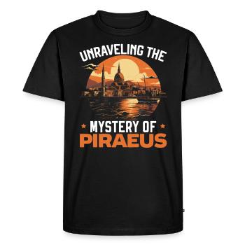 Piraeus Greece Travel Vacation Europe Greek Flag - Men's Premium Organic T-Shirt - black - Front - Nico (187cm)