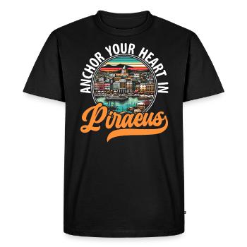 Piraeus Greece Travel Vacation Europe Greek Flag - Men's Premium Organic T-Shirt - black - Front - Nico (187cm)