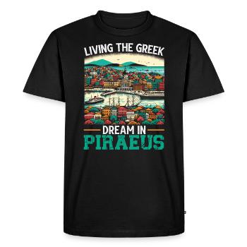 Le Pirée Grèce Voyage Vacances Europe Drapeau Grec - T-shirt Premium bio Homme - noir - Devant - Nico (187cm)