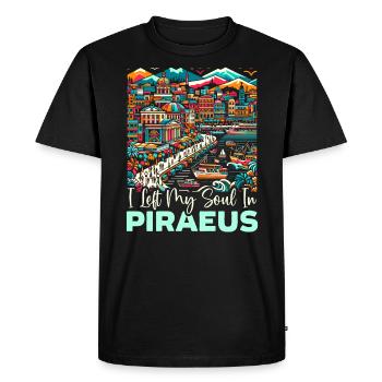 Piraeus Greece Travel Vacation Europe Greek Flag - Men's Premium Organic T-Shirt - black - Front - Nico (187cm)