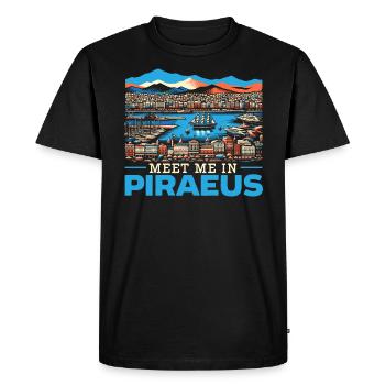 Piraeus Greece Travel Vacation Europe Greek Flag - Men's Premium Organic T-Shirt - black - Front - Nico (187cm)