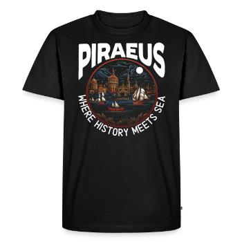 Piraeus Greece Travel Vacation Europe Greek Flag - Men's Premium Organic T-Shirt - black - Front - Nico (187cm)