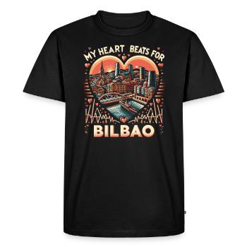 Bilbao Espagne Voyage Vacances J’aime Bilbao Skyline - T-shirt Premium bio Homme - noir - Devant - Nico (187cm)