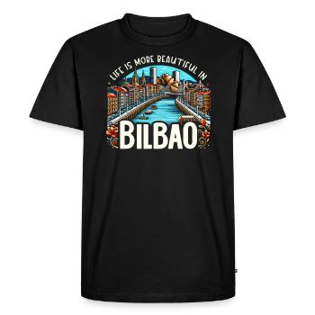 Bilbao Espagne Voyage Vacances J’aime Bilbao Skyline - T-shirt Premium bio Homme - noir - Devant - Nico (187cm)