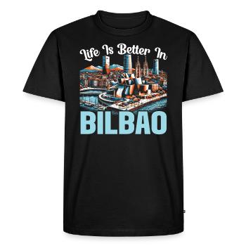 Bilbao Espagne Voyage Vacances J’aime Bilbao Skyline - T-shirt Premium bio Homme - noir - Devant - Nico (187cm)