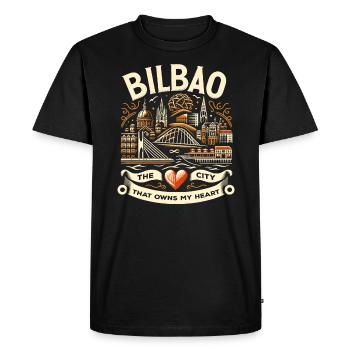 Bilbao Espagne Voyage Vacances J’aime Bilbao Skyline - T-shirt Premium bio Homme - noir - Devant - Nico (187cm)
