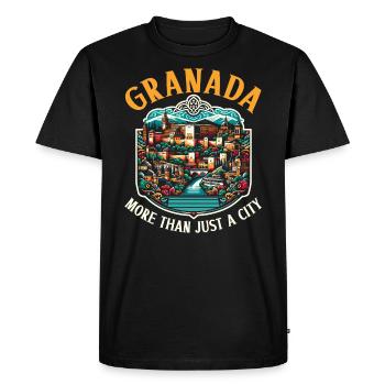 Grenade Espagne Voyage Vacances Grenade Skyline - T-shirt Premium bio Homme - noir - Devant - Nico (187cm)