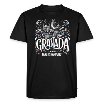 Grenade Espagne Voyage Vacances Grenade Skyline - T-shirt Premium bio Homme - noir - Devant - Nico (187cm)