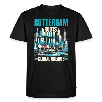 Rotterdam Pays-Bas Voyage J’aime Rotterdam - T-shirt Premium bio Homme - noir - Devant - Nico (187cm)