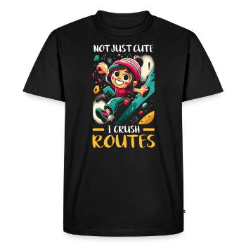 Bouldering Girl Boulderer Rock Climbing Wall - Men's Premium Organic T-Shirt - black - Front - Nico (187cm)