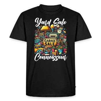 Vente de garage Dicton Shopping Friperie - T-shirt Premium bio Homme - noir - Devant - Nico (187cm)