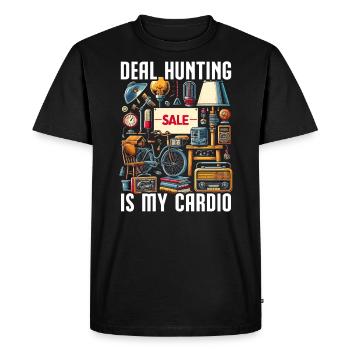 Vente de garage Dicton Shopping Friperie - T-shirt Premium bio Homme - noir - Devant - Nico (187cm)