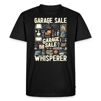 Vente de garage Dicton Shopping Friperie - T-shirt Premium bio Homme - noir - Devant - Nico (187cm)
