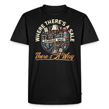 Vente de garage Dicton Shopping Friperie - T-shirt Premium bio Homme - noir - Devant - Nico (187cm)