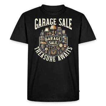 Vente de garage Dicton Shopping Friperie - T-shirt Premium bio Homme - noir - Devant - Nico (187cm)