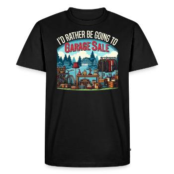 Vente de garage Dicton Shopping Friperie - T-shirt Premium bio Homme - noir - Devant - Nico (187cm)