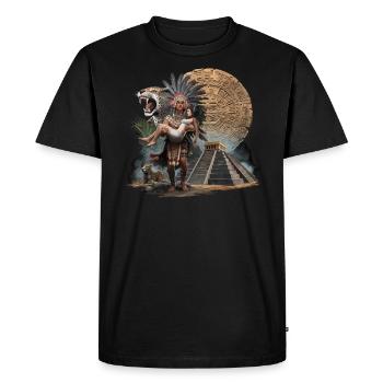 Guerrier aztèque Jaguar aztèque mexicain indigène - T-shirt Premium bio Homme - noir - Devant - Nico (187cm)