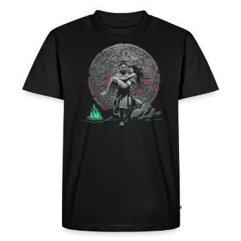 Guerrier aztèque Jaguar aztèque mexicain indigène - T-shirt Premium bio Homme - noir - Devant - Nico (187cm)