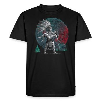 Guerrier aztèque Jaguar aztèque mexicain indigène - T-shirt Premium bio Homme - noir - Devant - Nico (187cm)