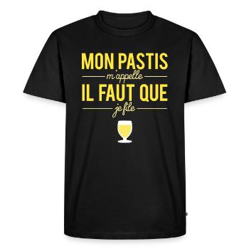 Mon pastis m'appelle il faut que je file humour - T-shirt Premium bio Homme - noir - Devant - Nico (187cm)