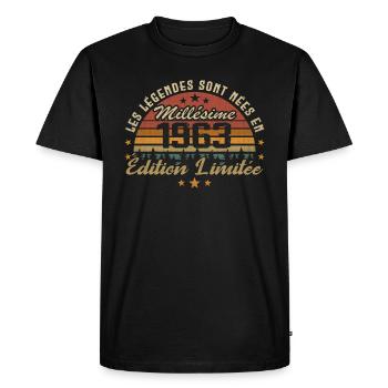 Millésime 1963 Cadeau 61e Anniversaire 61 ans - T-shirt Premium bio Homme - noir - Devant - Nico (187cm)