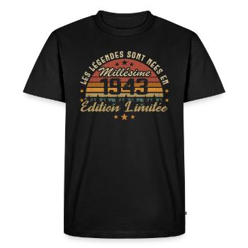 Millésime 1943 Cadeau 81e Anniversaire 81 ans - T-shirt Premium bio Homme - noir - Devant - Nico (187cm)