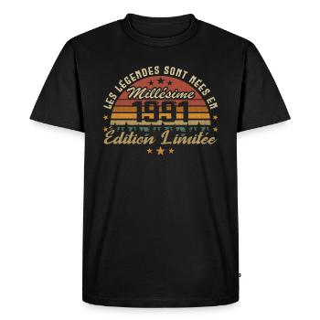 Millésime 1991 Cadeau 33e Anniversaire 33 ans - T-shirt Premium bio Homme - noir - Devant - Nico (187cm)