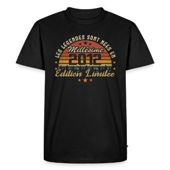 Millésime 2012 Cadeau 12e Anniversaire 12 ans - T-shirt Premium bio Homme - noir - Devant - Nico (187cm)