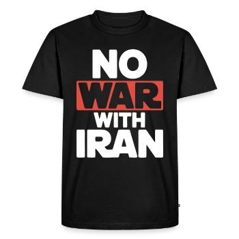 Non à la guerre d’Iran – Paix et diplomatie - T-shirt Premium bio Homme - noir - Devant - Nico (187cm)