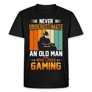 Ne sous-estimez jamais un vieil homme qui joue - T-shirt Premium bio Homme - noir - Devant - Nico (187cm)