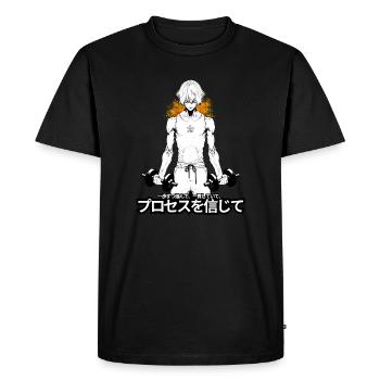 Disciplined Warrior: Anime-Inspired Workout Art - Men's Premium Organic T-Shirt - black - Front - Nico (187cm)