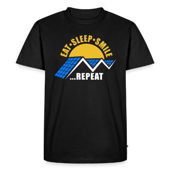 Mangez dormir sourire répéter - Dicton photovoltaïque - T-shirt Premium bio Homme - noir - Devant - Nico (187cm)